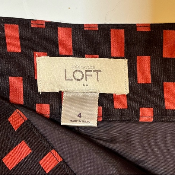 LOFT Dark Brown & Red Rectangle Print Skirt 4 - Picture 4 of 5